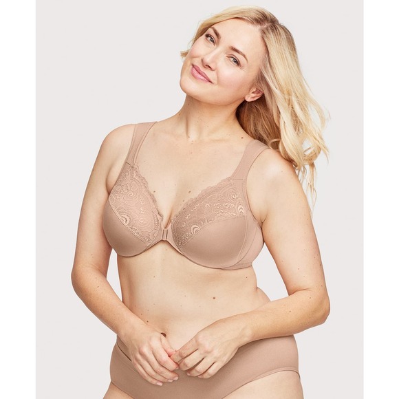 Glamorise Wonderwire Front Closure Bra in Cafe Size 34G Nude‎ Tan Cream Lace - Picture 2 of 16